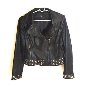Bebe Black Leather Style Moto Jeweled Jacket
